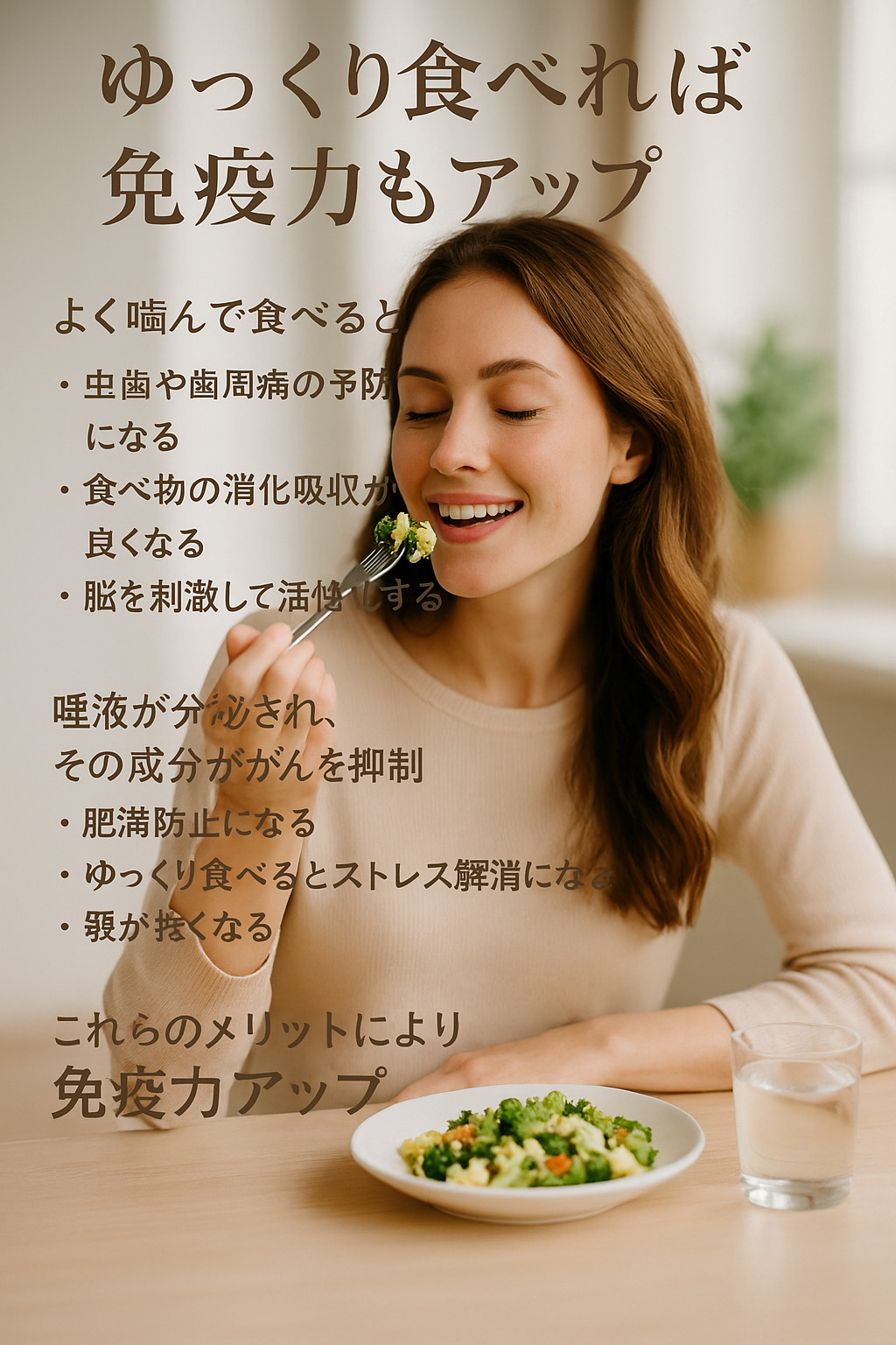 ゆっくり食事を楽しむ女性